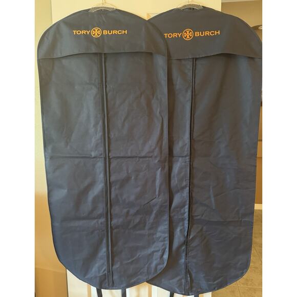 Tory Burch Other - Tory Burch 2 Large Garment Dress Suit Bags Canvas Travel Navy & Orange Logo Zip